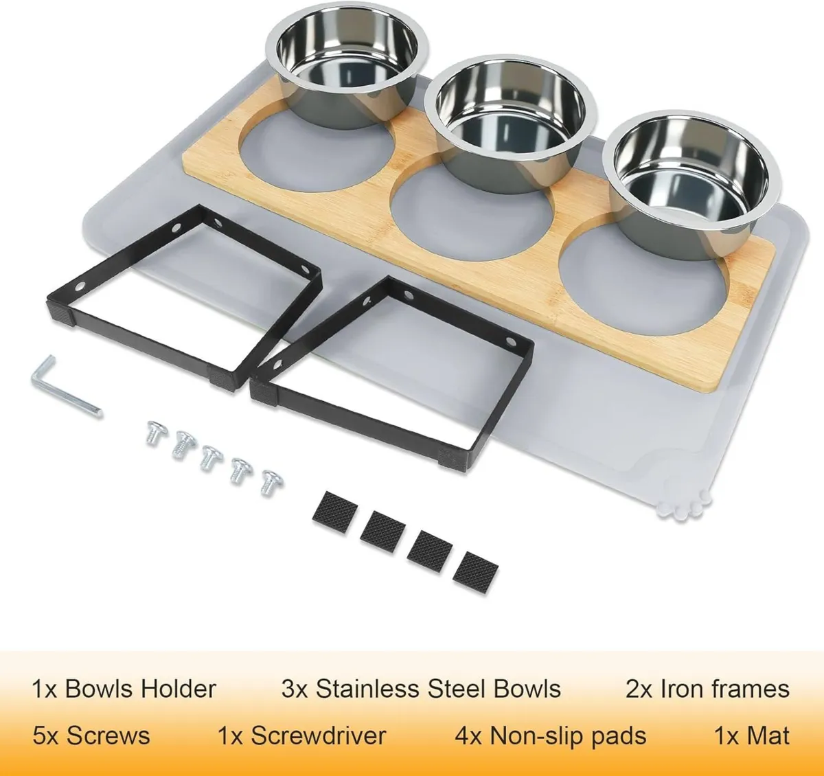 Cat Feeding Bowls w/ Stand Mat 3Pcs 500ml Set - Image 2