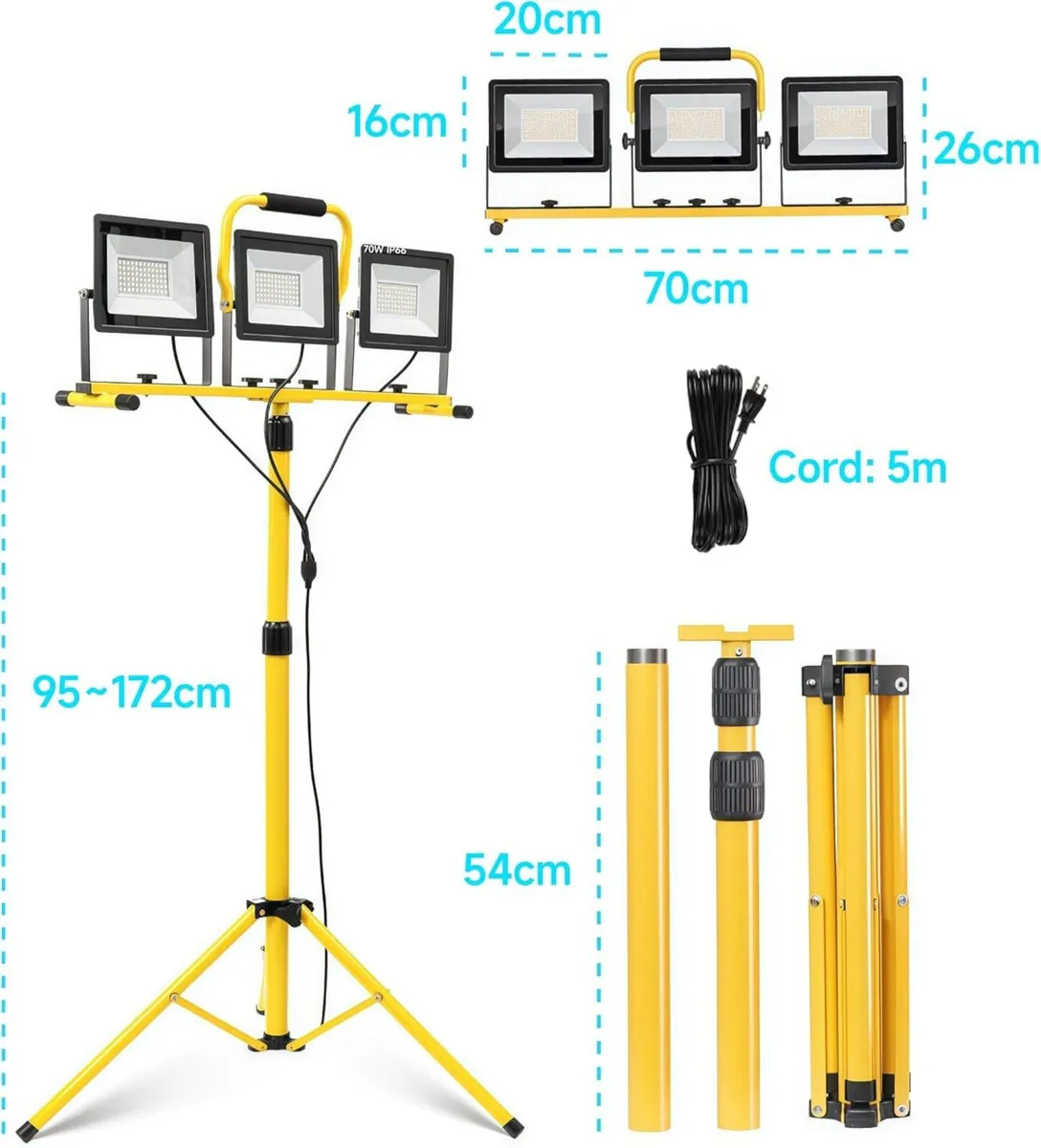 210W Work Light with Stand 20000LM 3 Head - Image 2