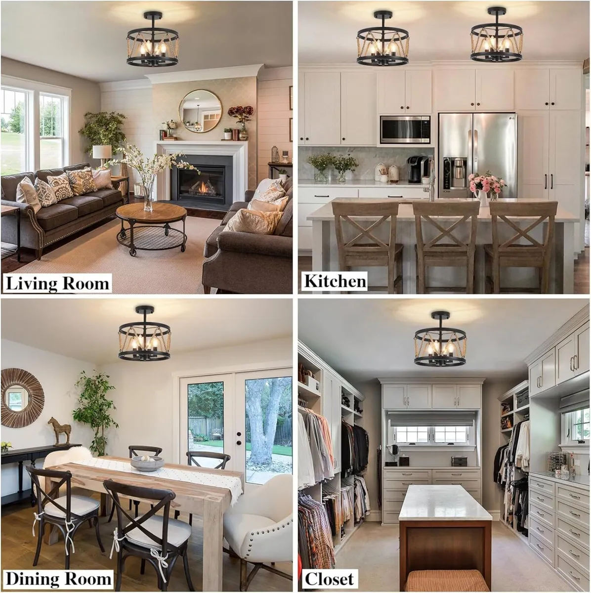 Black Ceiling Lights Living Room 4-Light Chandelie - Image 3