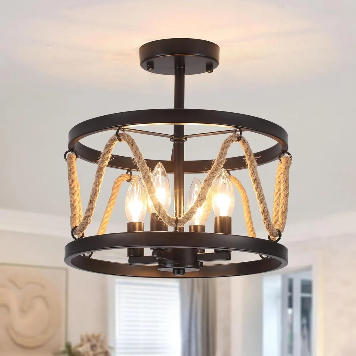 Black Ceiling Lights Living Room 4-Light Chandelie - Image 1