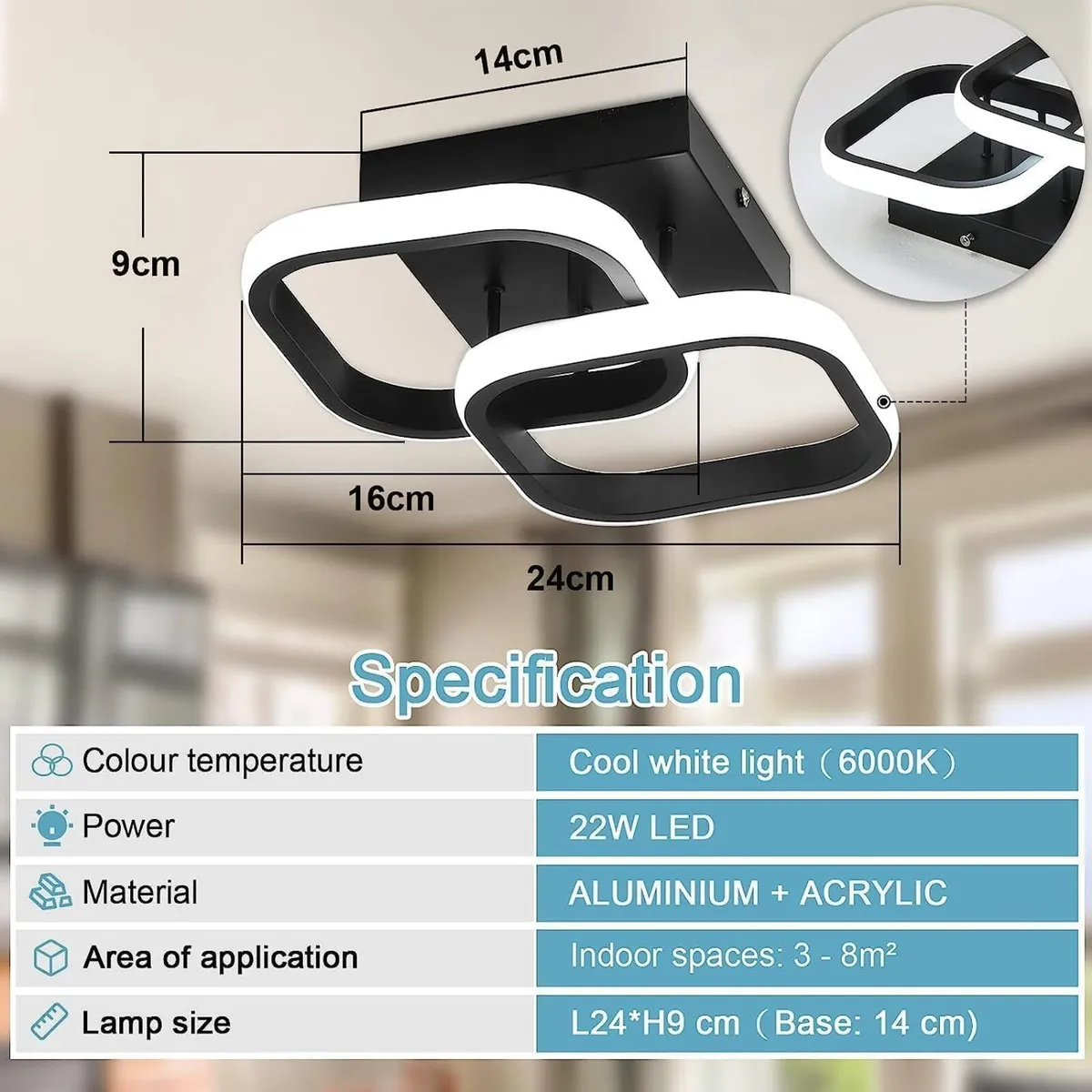 Modern Ceiling Light LED 22W Cool White 6000K - Image 2