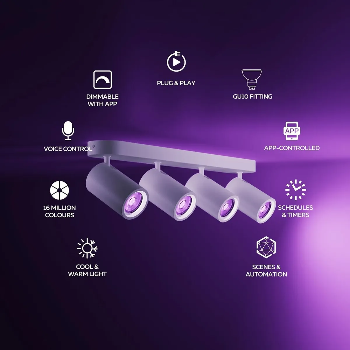 - Smart LED Ceiling Light Bar 4-Light Spot - Image 2