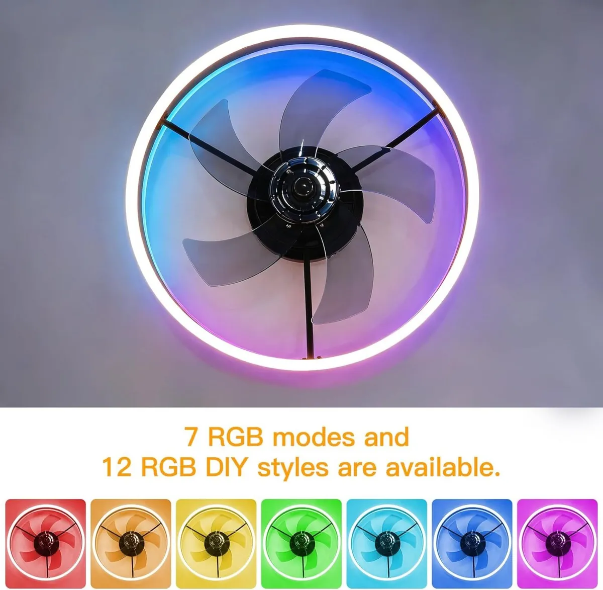 50CM RGB Ceiling Fan with Lights Remote/Smart APP - Image 2