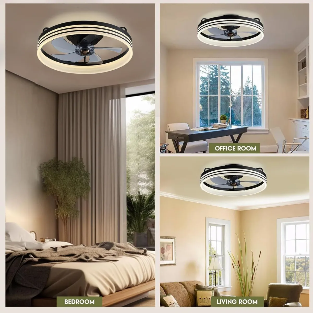 20 Modern Black Ceiling Fan with Light 6 Speeds - Image 1