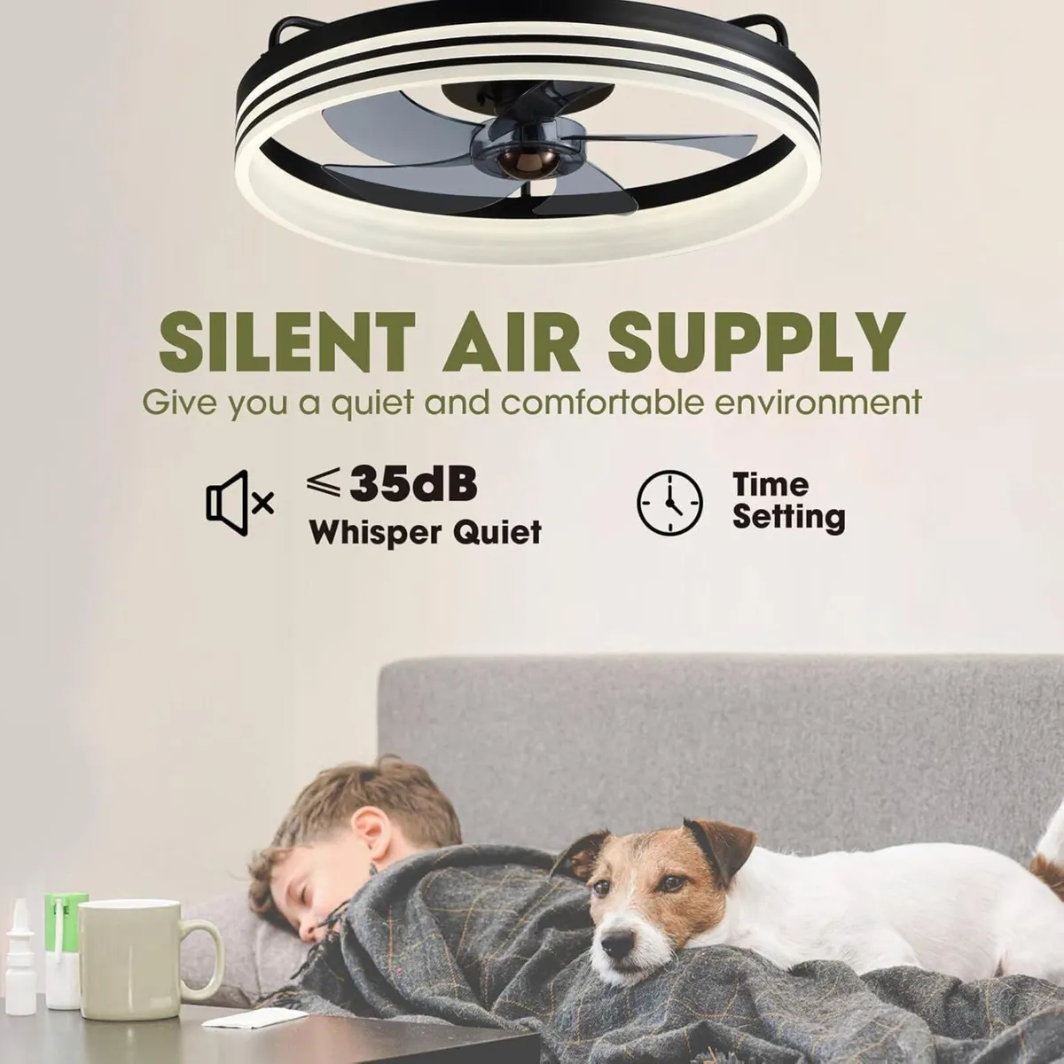 20 Modern Black Ceiling Fan with Light 6 Speeds - Image 2