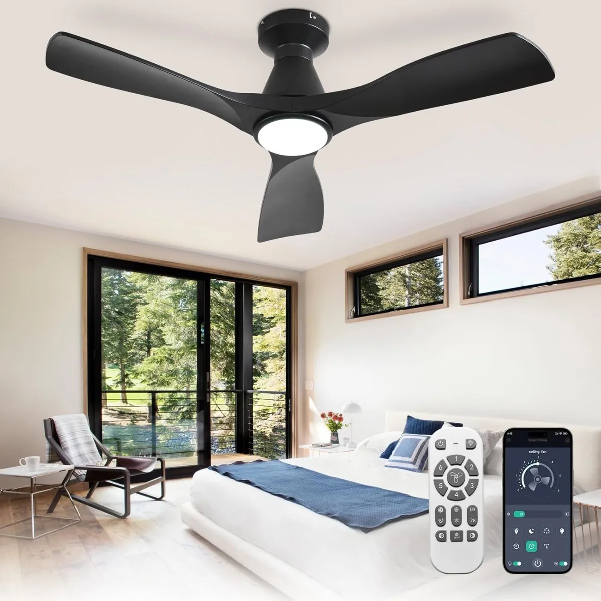 42-Inch Ceiling Fans with Lights: Black 3 Blade - Image 1