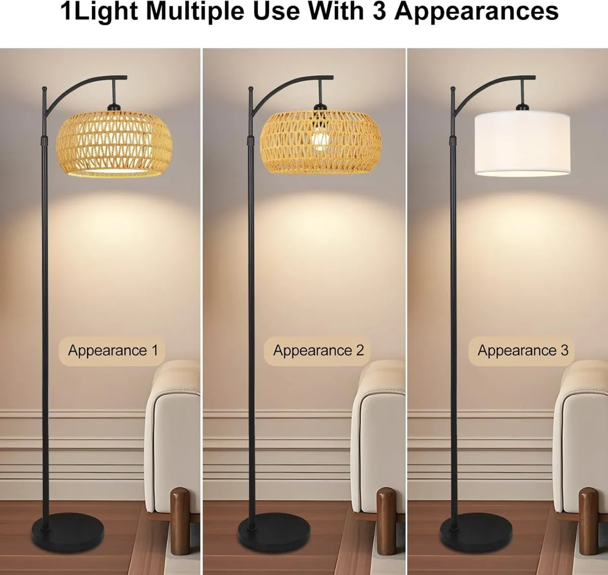 Arc Floor Lamps for Living Room Rattan Boho Lamp - Image 4