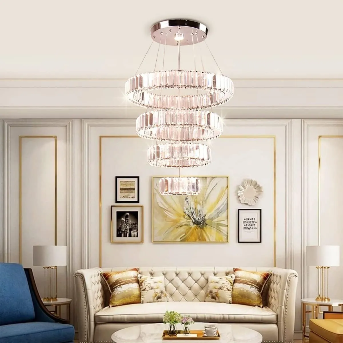 4 Ring Dimmable LED Crystal Chandelier Ceiling - Image 3