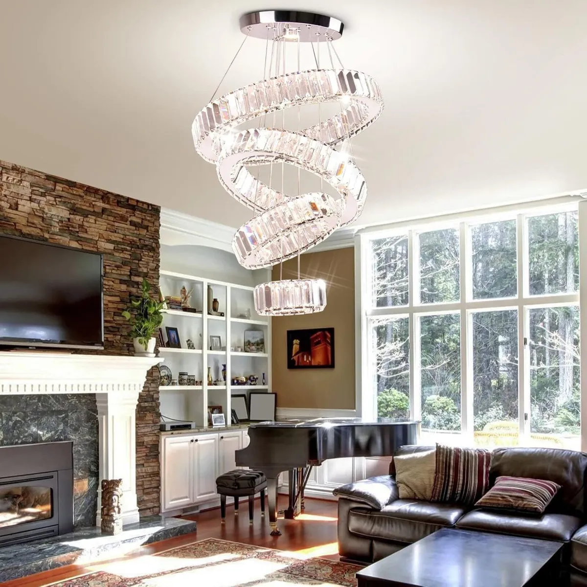 4 Ring Dimmable LED Crystal Chandelier Ceiling - Image 4