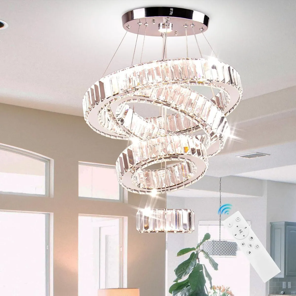 4 Ring Dimmable LED Crystal Chandelier Ceiling - Image 1