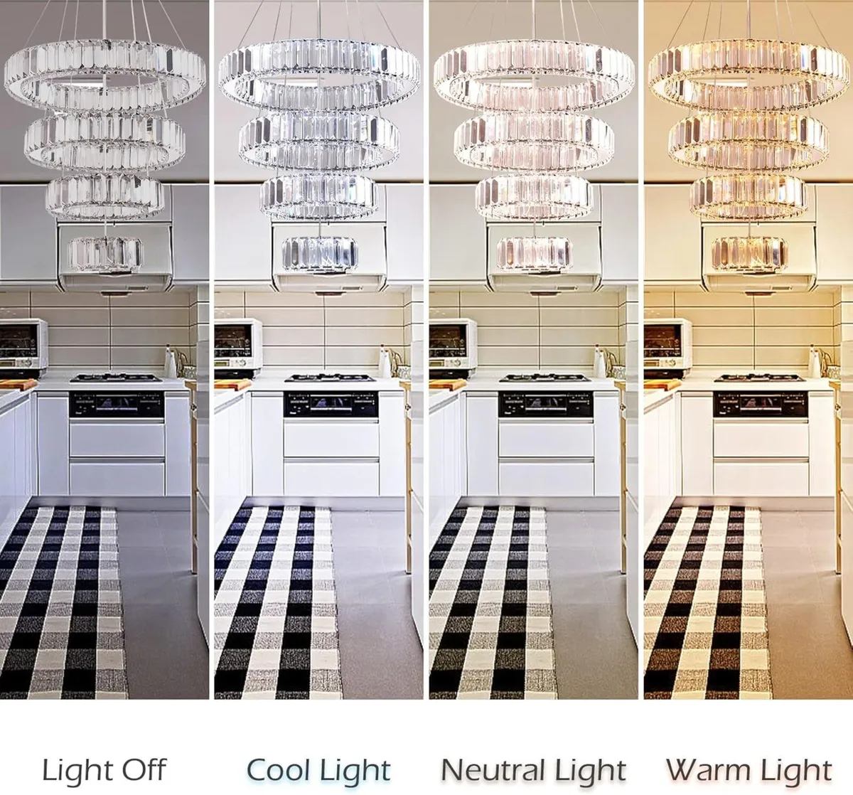 4 Ring Dimmable LED Crystal Chandelier Ceiling - Image 2