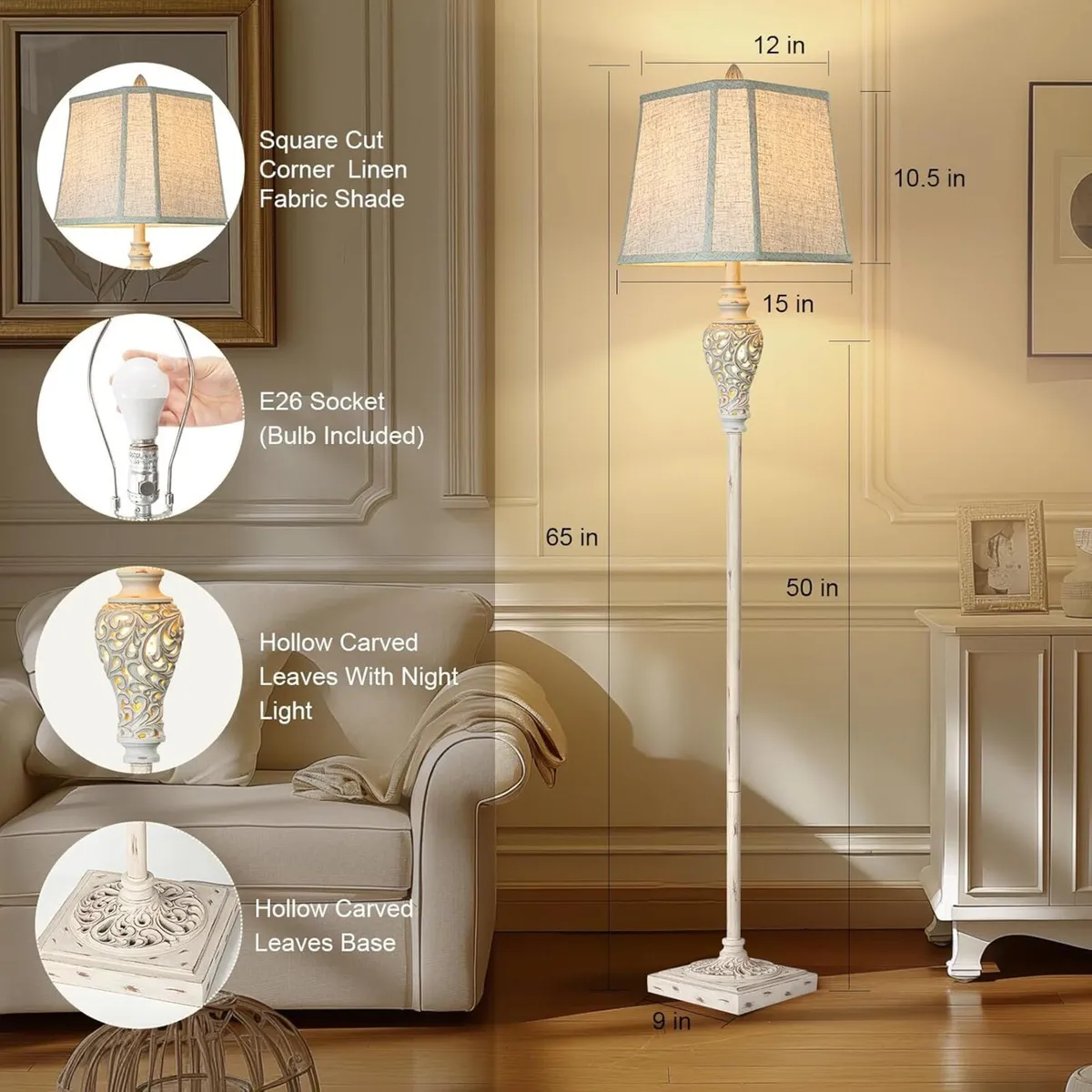 Rustic Floor Lamp 65'' Tall with Nightlight Cut - Image 3