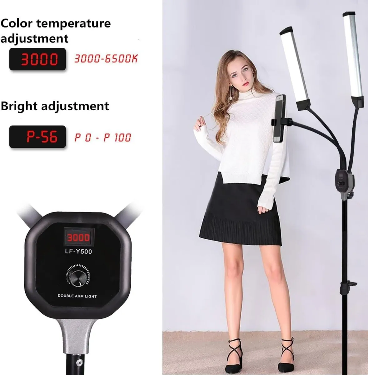 50W Double Arm LED Lighting Kit with Stand - Image 4