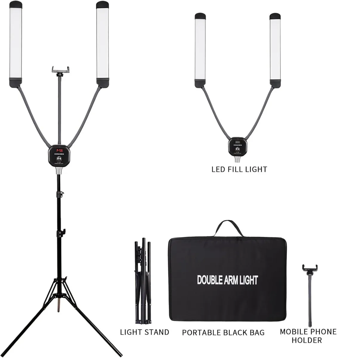 50W Double Arm LED Lighting Kit with Stand - Image 2