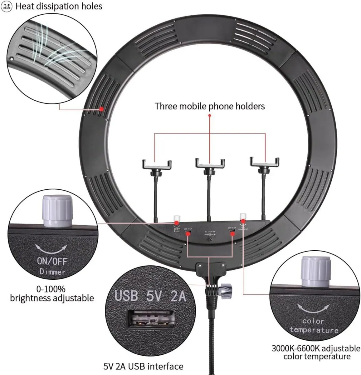 25inch 75W LED Ring Light 3000K-6600K Dimmable - Image 3