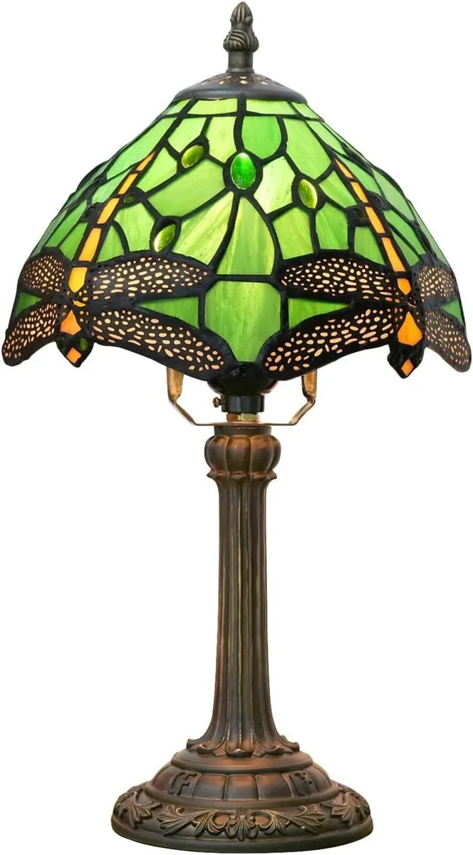 Tiffany Lamp - Green Dragonfly Stained Glass - Image 1