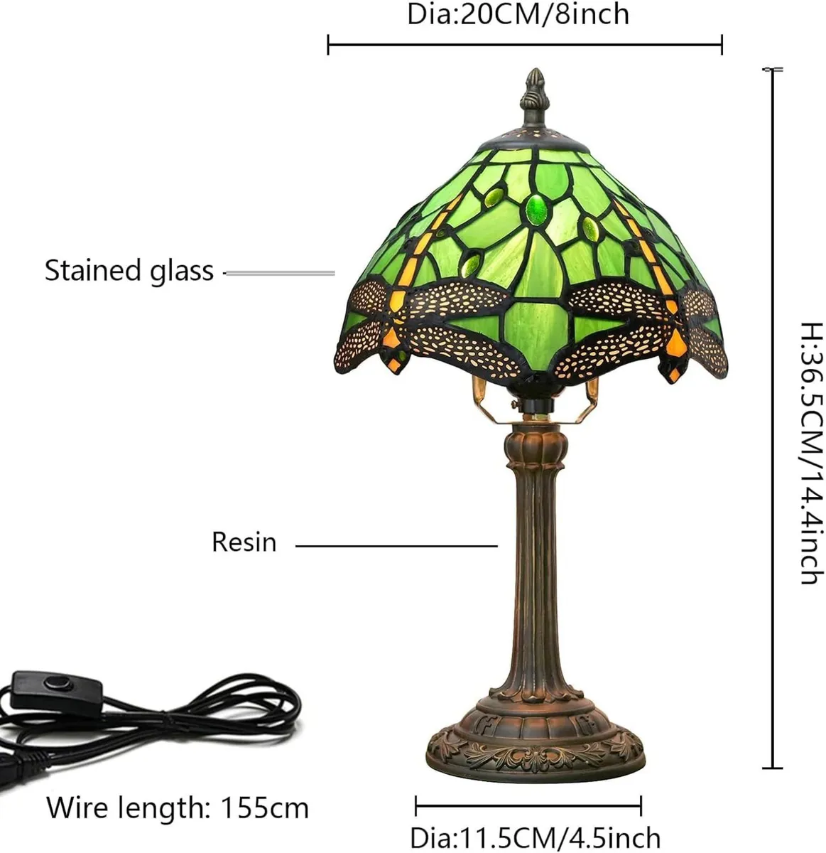 Tiffany Lamp - Green Dragonfly Stained Glass - Image 2