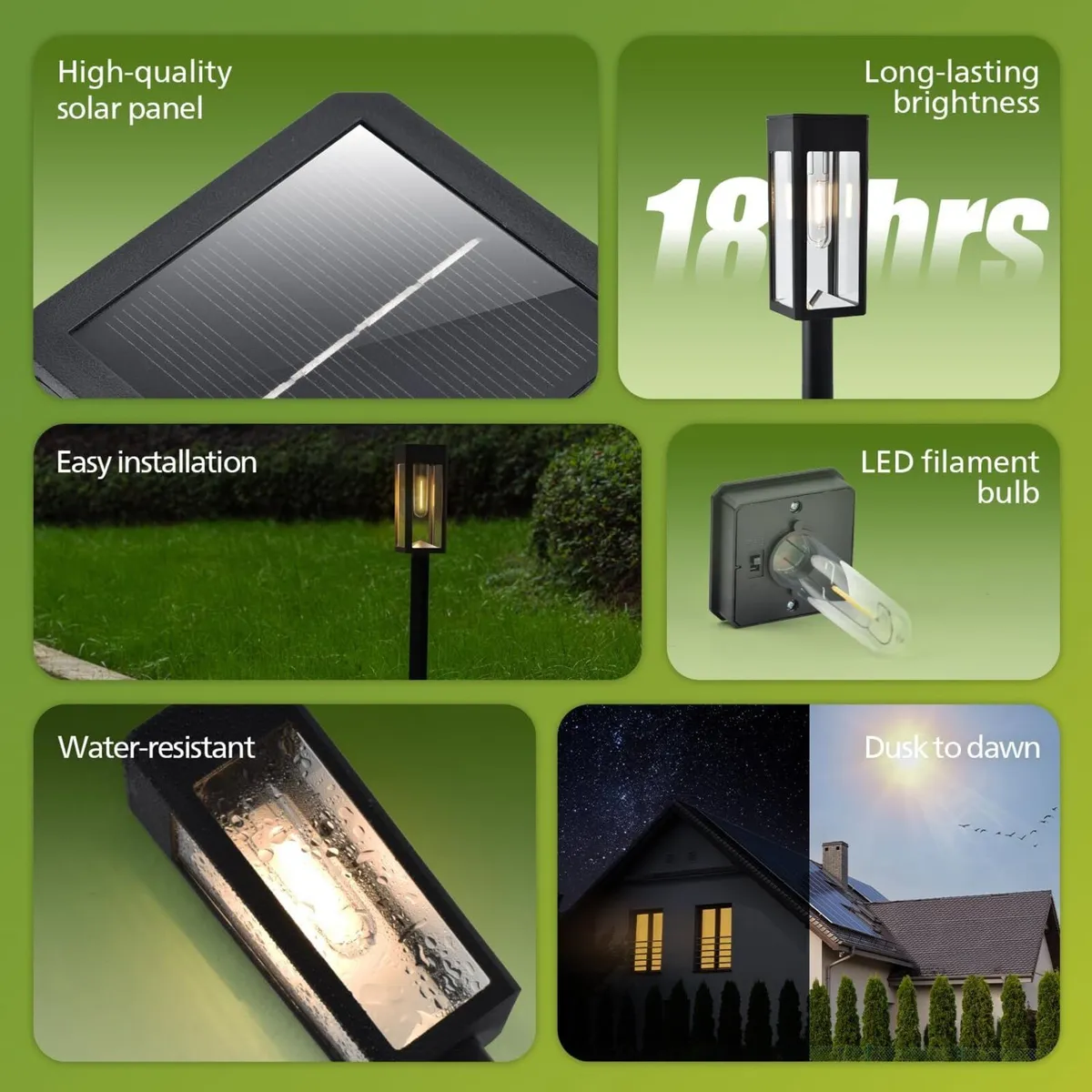 8 Packs Solar Pathway Lights Outdoor Glass Metal - Image 3
