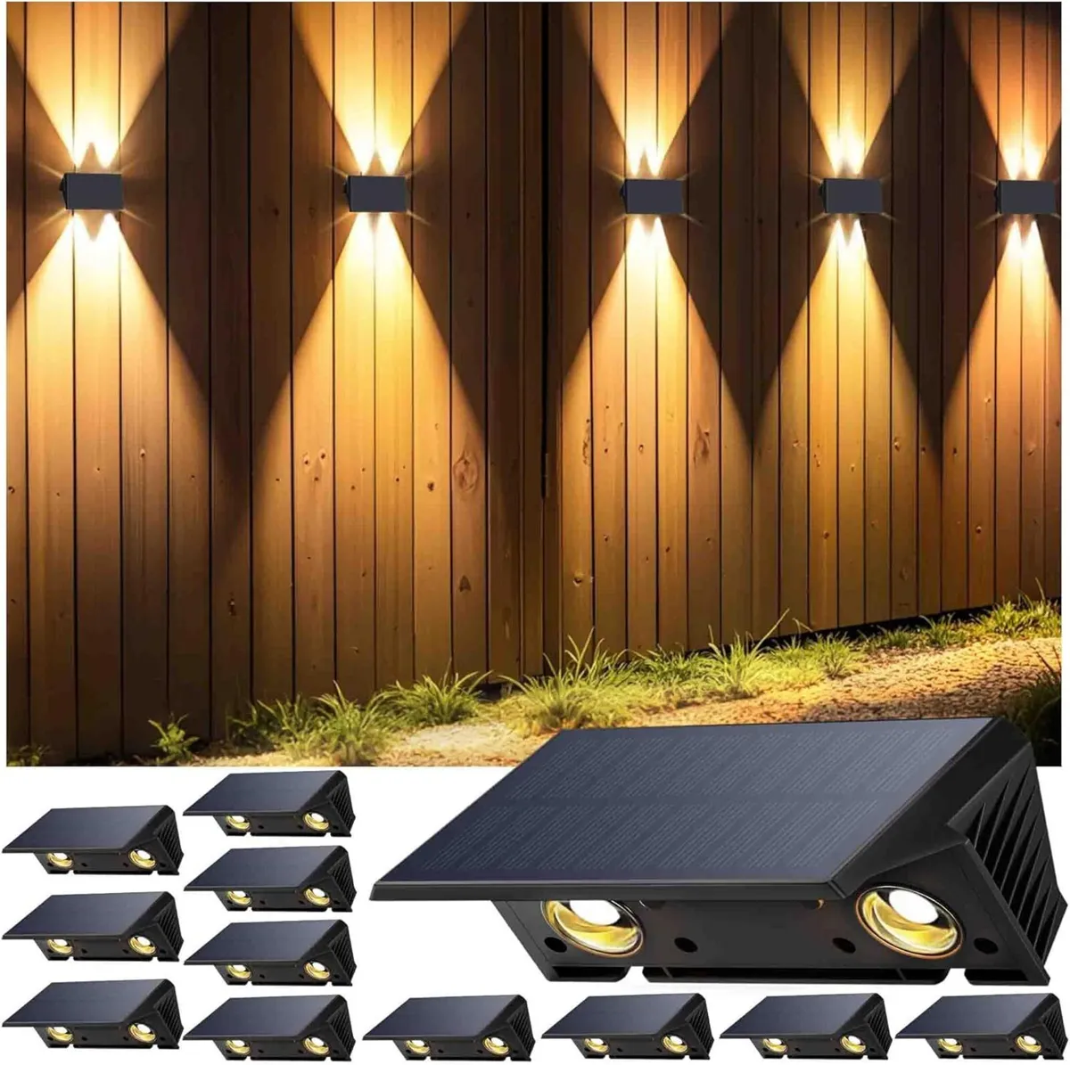 Solar Fence Lights 12 Pack Warm White Up Down - Image 1