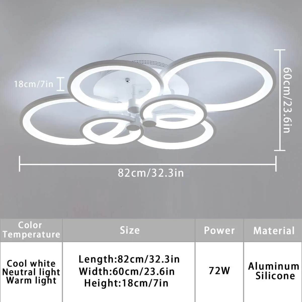 LED Ceiling Light Fixture with Remote Control 72W - Image 3