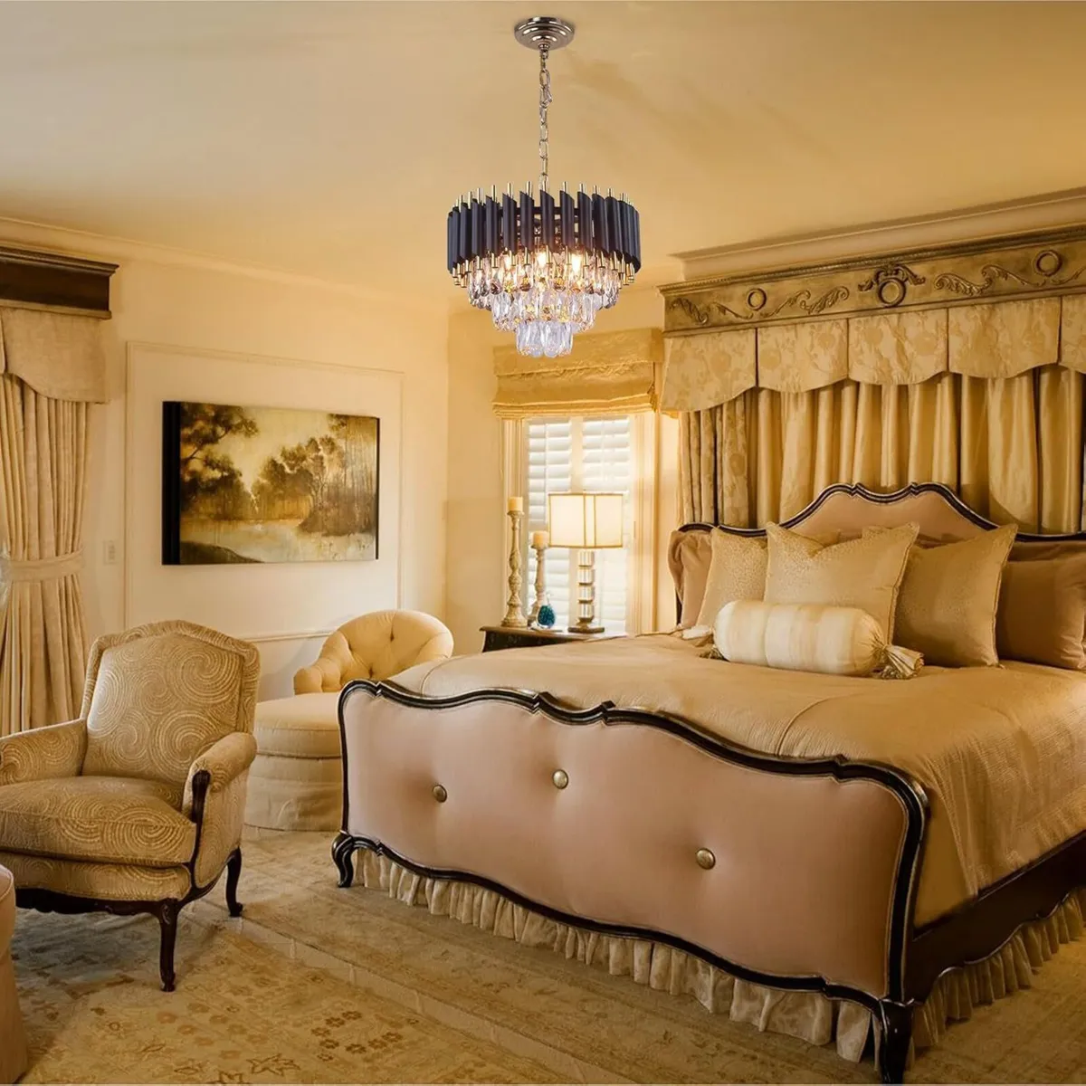 Black Crystal Chandelier Ceiling Light 3 Tier - Image 4