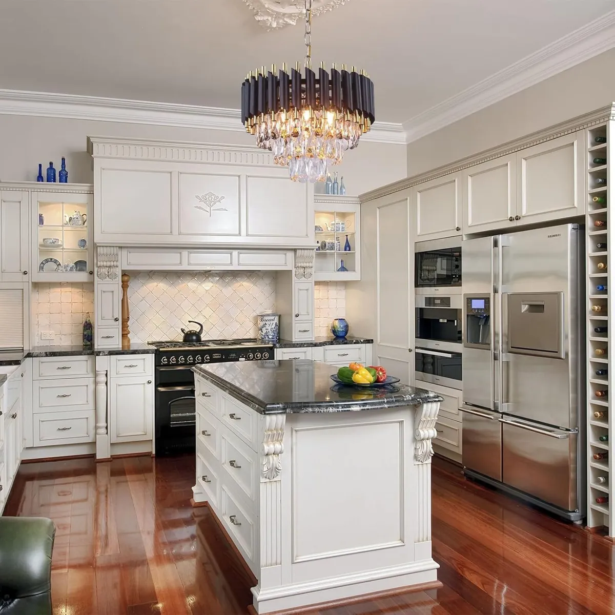 Black Crystal Chandelier Ceiling Light 3 Tier - Image 2