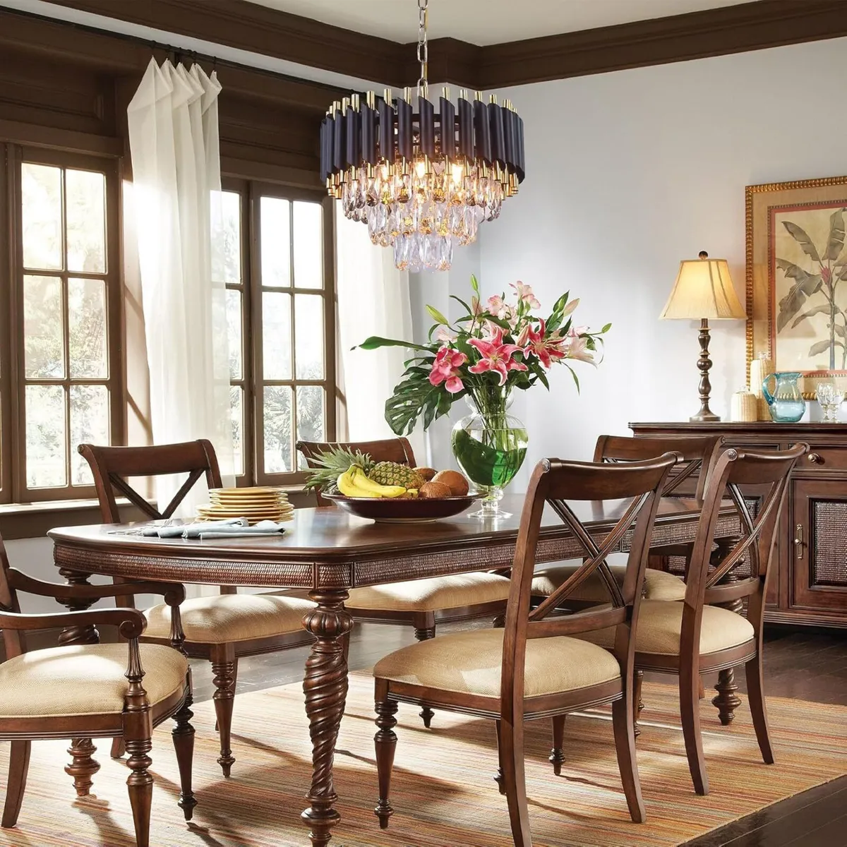 Black Crystal Chandelier Ceiling Light 3 Tier - Image 3