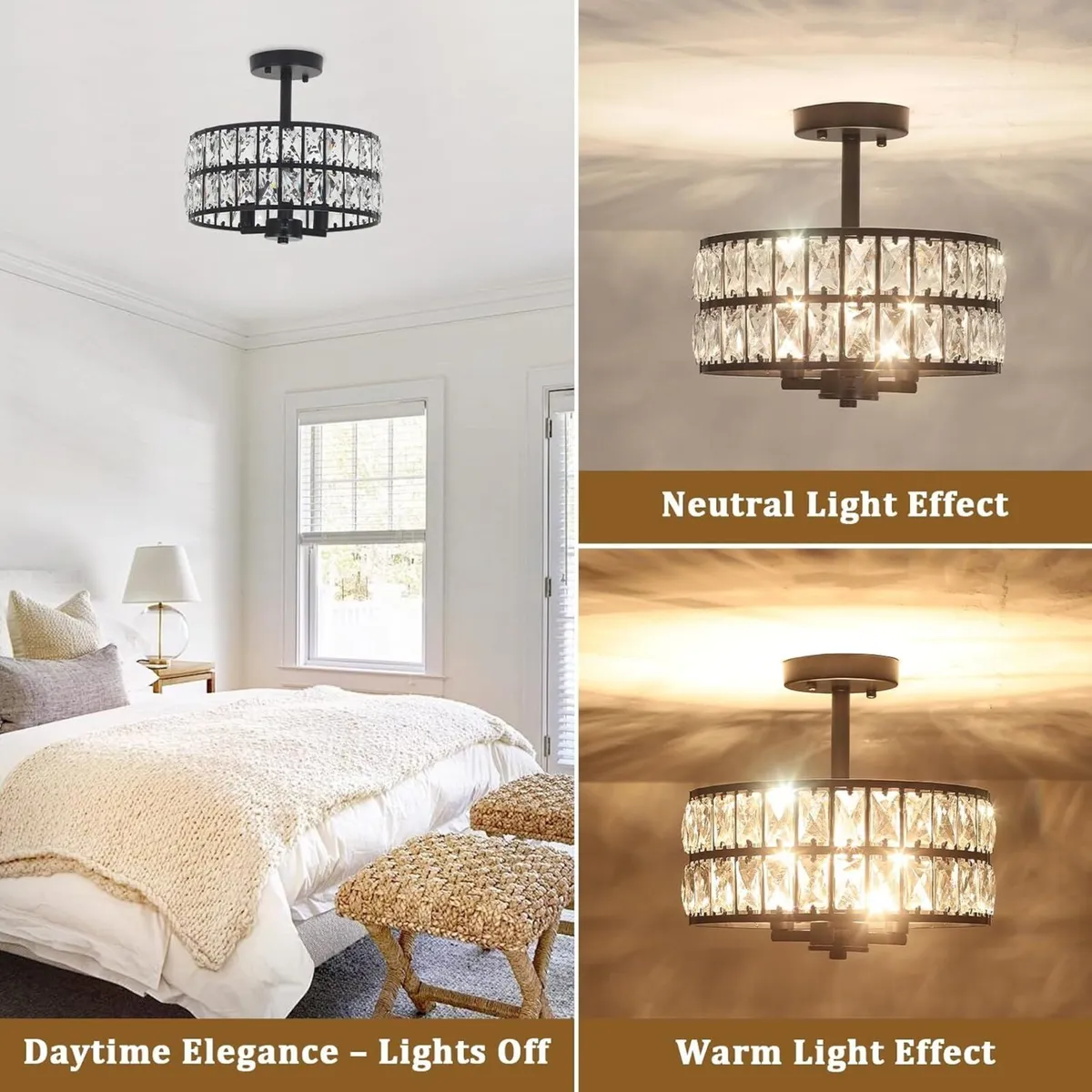 Black Ceiling Light 3-Light Crystal Lights Living - Image 4