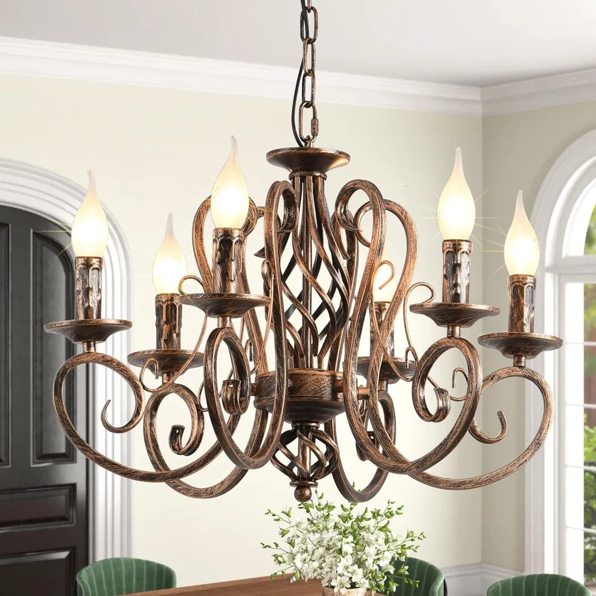 Chandeliers French Country Candle Wrought Iron - Image 1