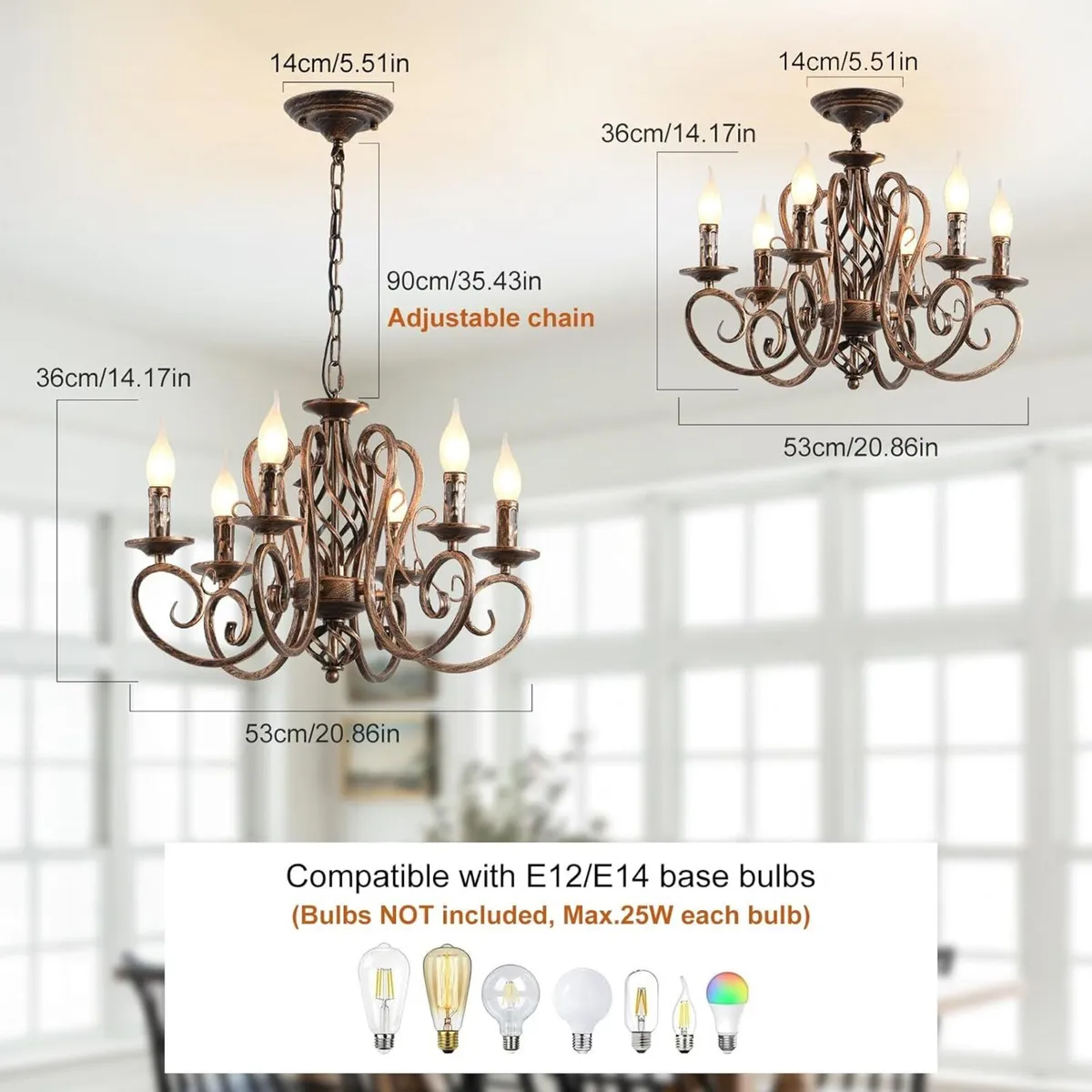 Chandeliers French Country Candle Wrought Iron - Image 3