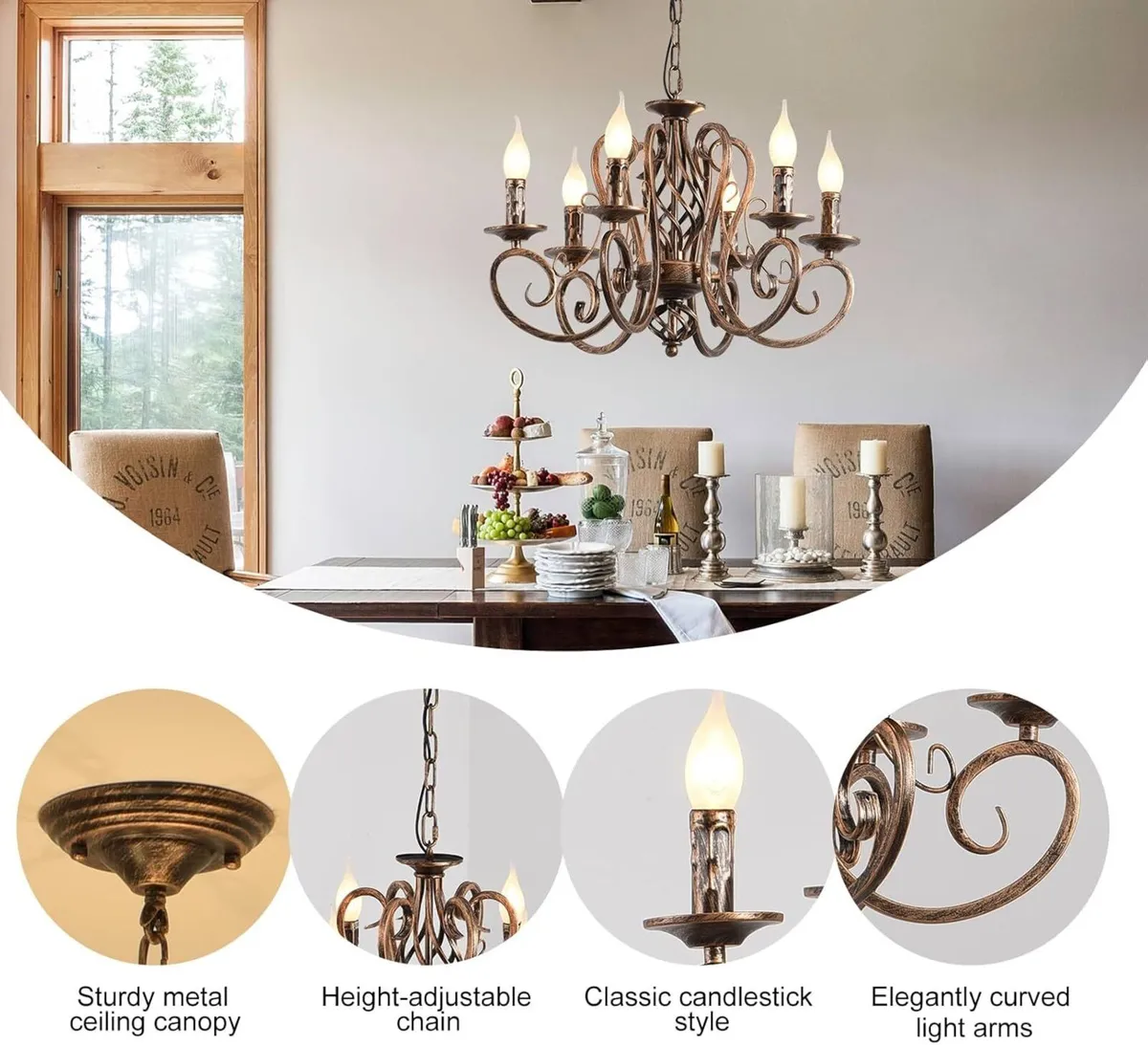 Chandeliers French Country Candle Wrought Iron - Image 4