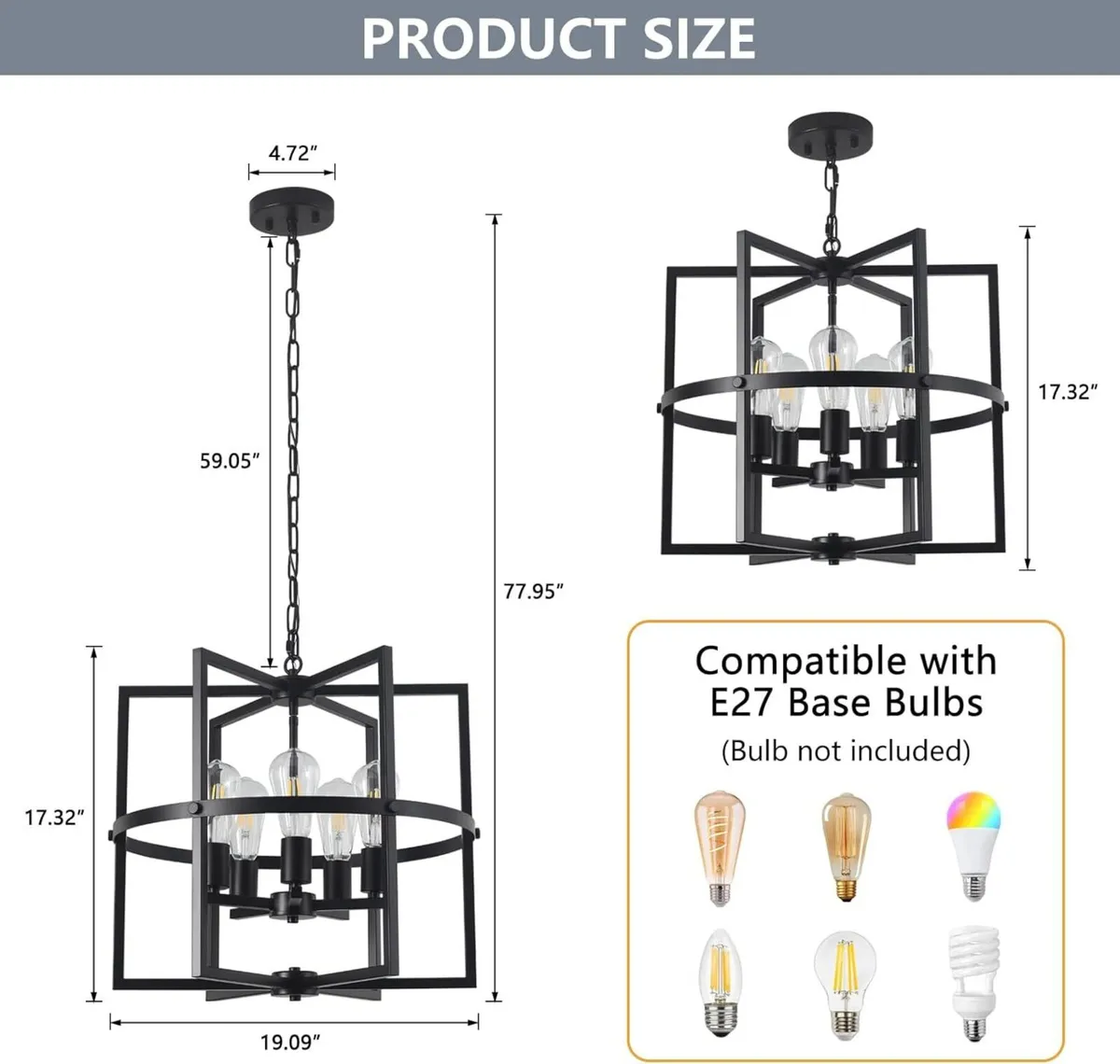 5-Lights Black Pendant Ceiling Light Industrial - Image 3