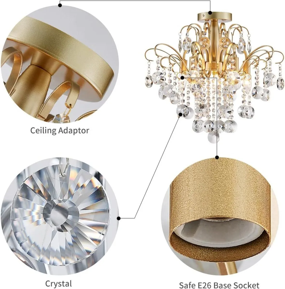 Crystal Chandelier Flushmount Ceiling Light - Image 3