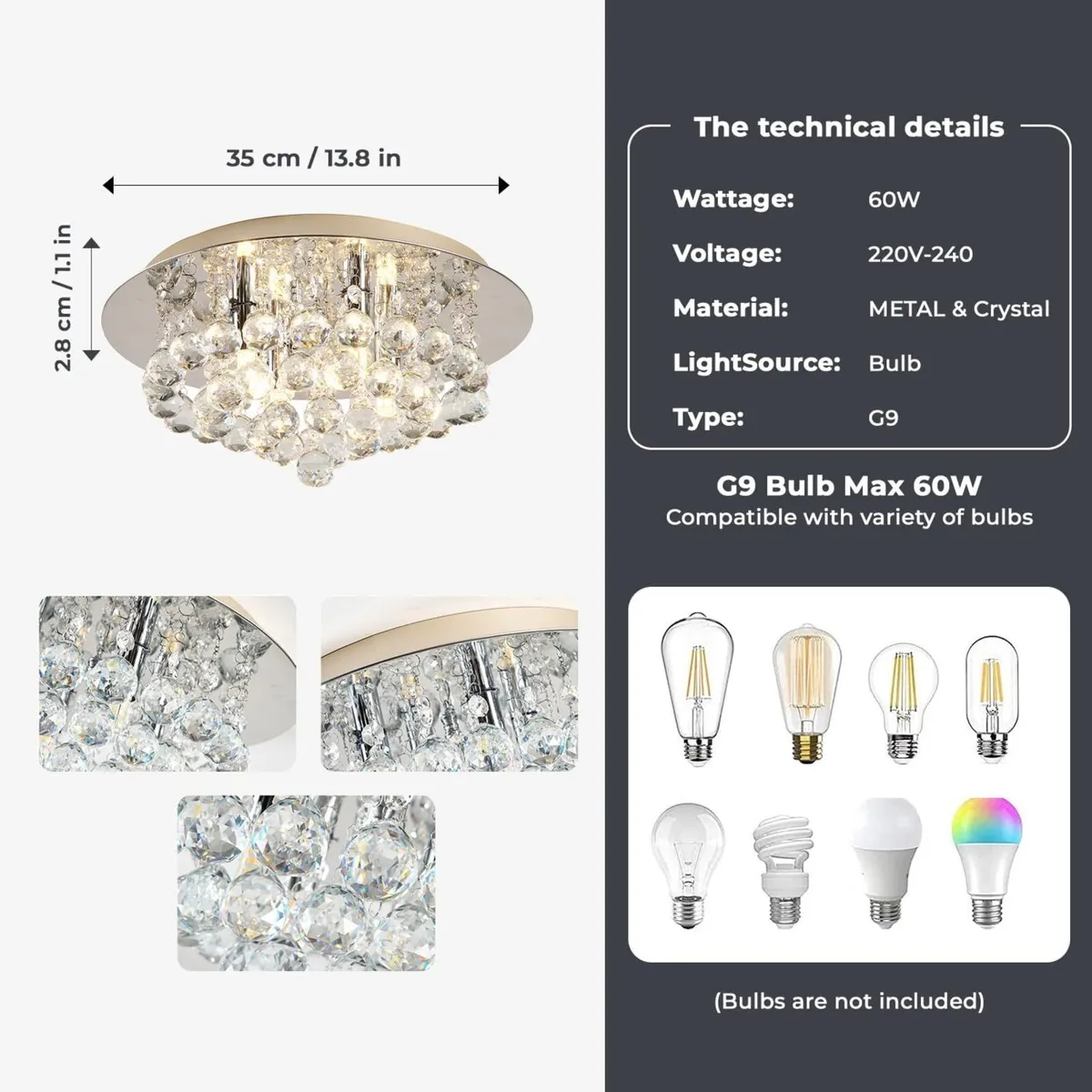 Modern Crystal Chandeliers Ceiling Light Lights - Image 2