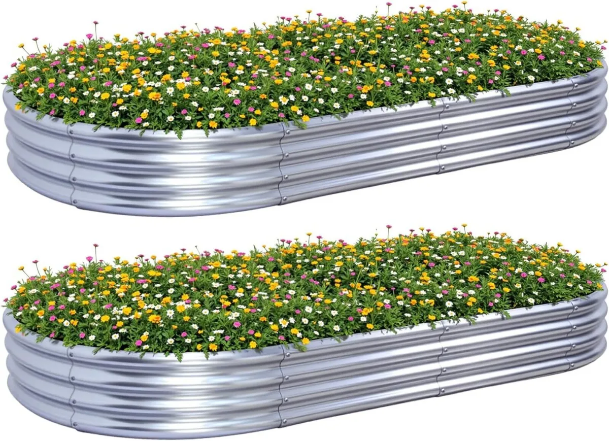 2Pcs Raised Garden Bed 8x4x1 FT Galvanized Boxes - Image 1
