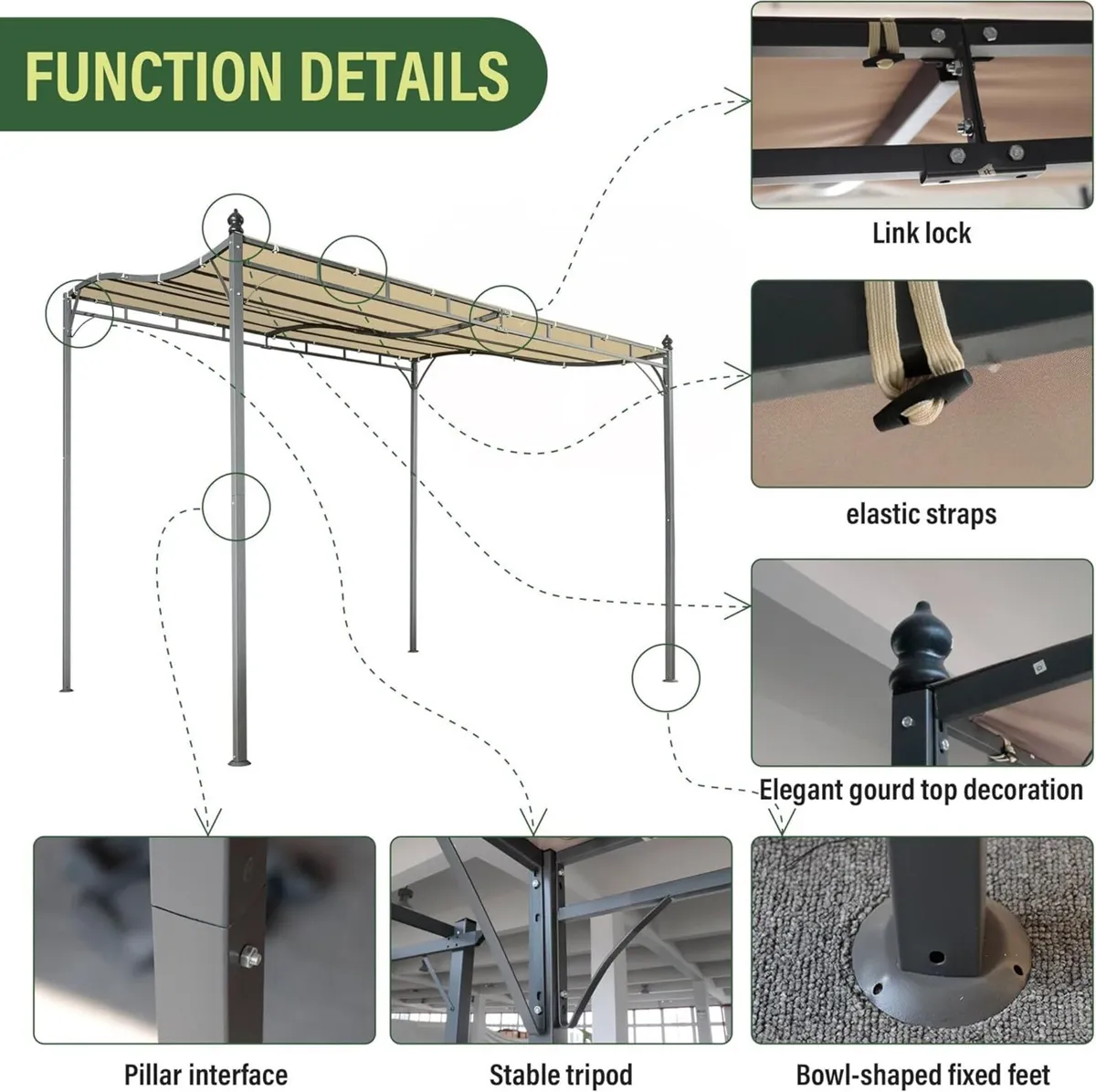 2.9 x 2.5m Pergola Gazebo with Metal Frame - Image 4