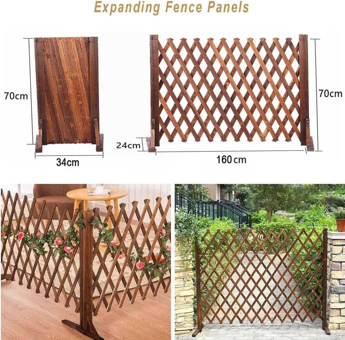 Expanding Fence Panels Pair Wooden Trellis - Image 3