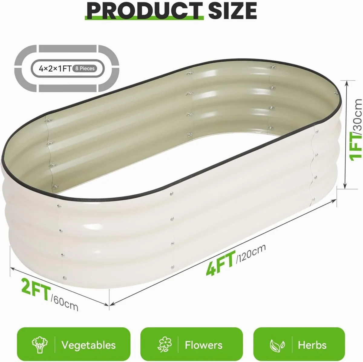 Raised Garden Bed Outdoor - 4x2x1ft Metal - Image 2