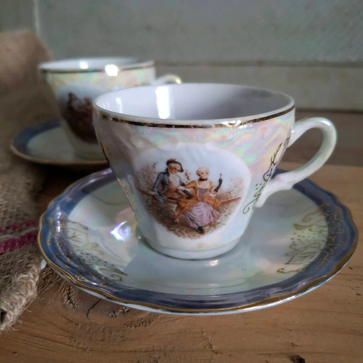 Japanese Lusterware Cups & Saucers - Image 1