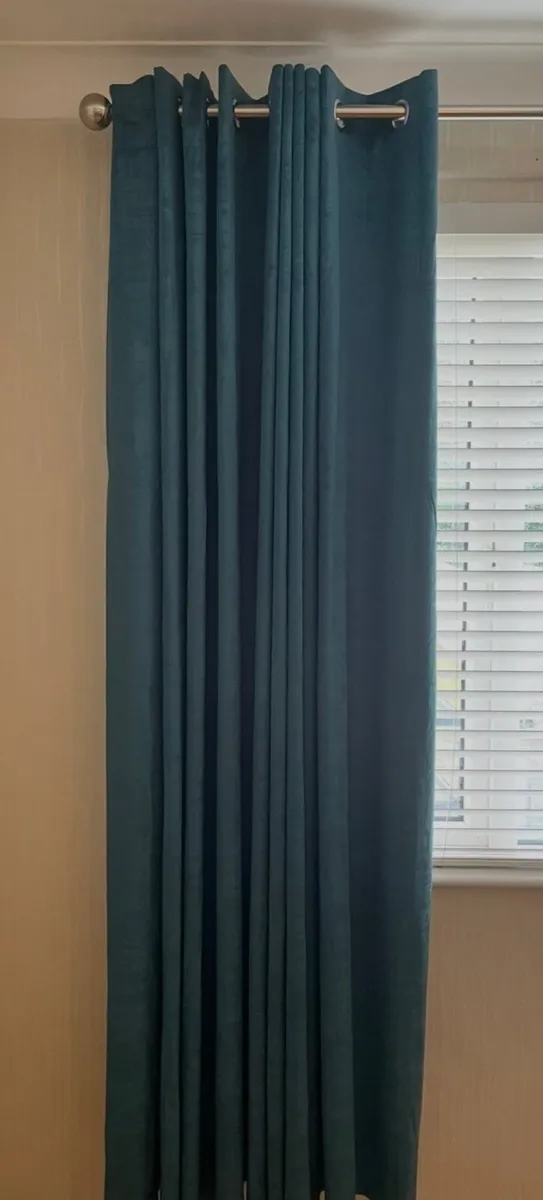 Teal crushed velvet curtains - Image 1