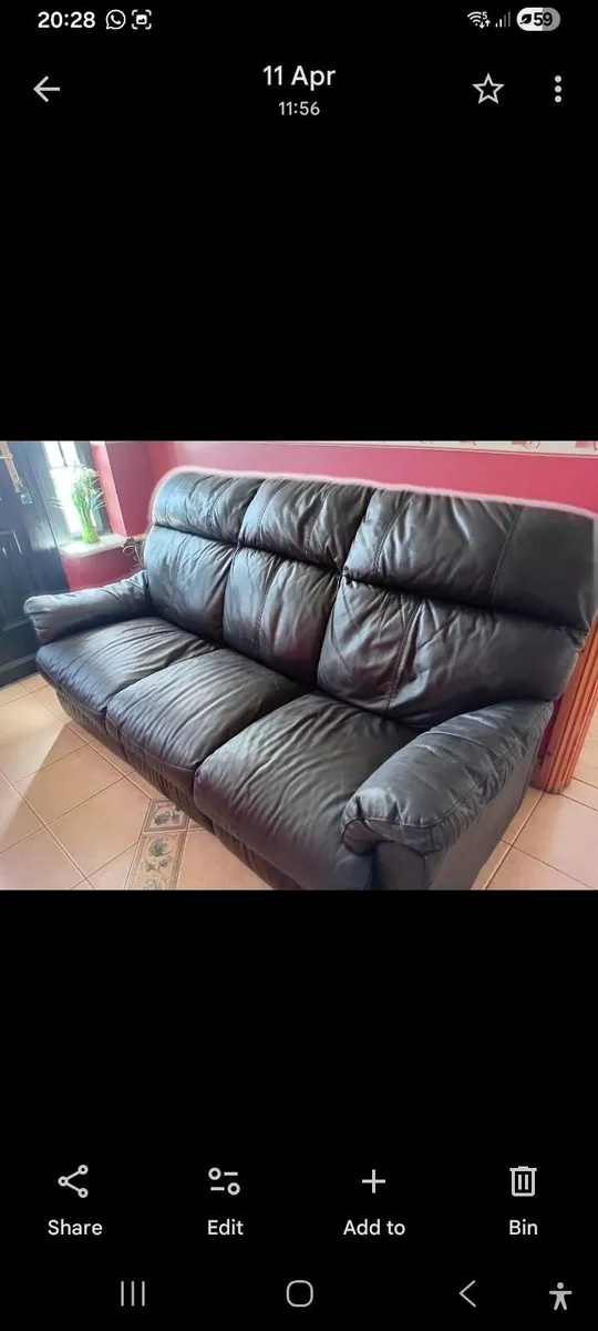 3 seater brown leather sofa - Image 3