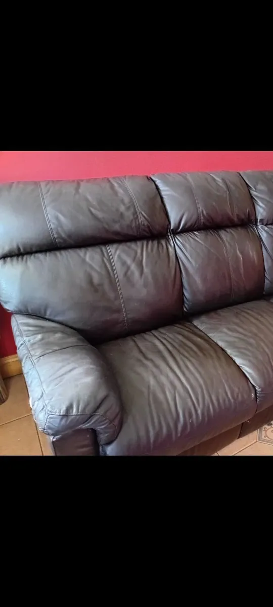3 seater brown leather sofa - Image 2