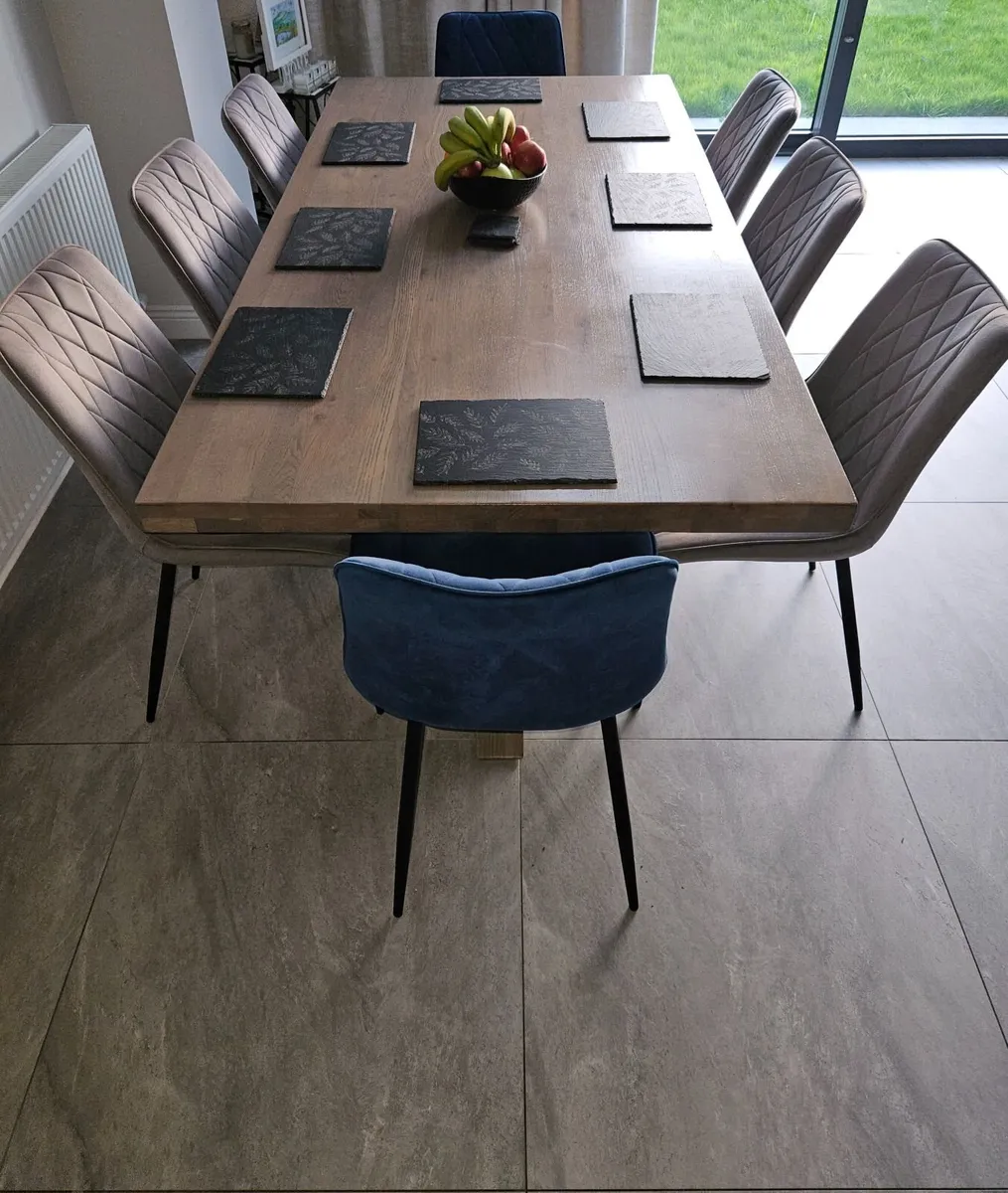 8 Seater Solid Oak Dinning Table and 8 Chairs - Image 1