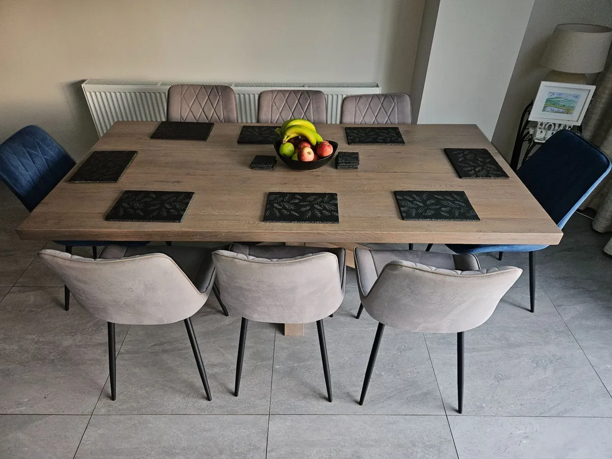 8 Seater Solid Oak Dinning Table and 8 Chairs - Image 3