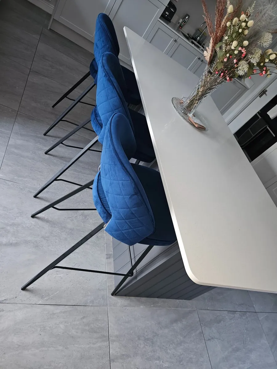 3 Royal Blue Breakfast Stools . Like New. - Image 1