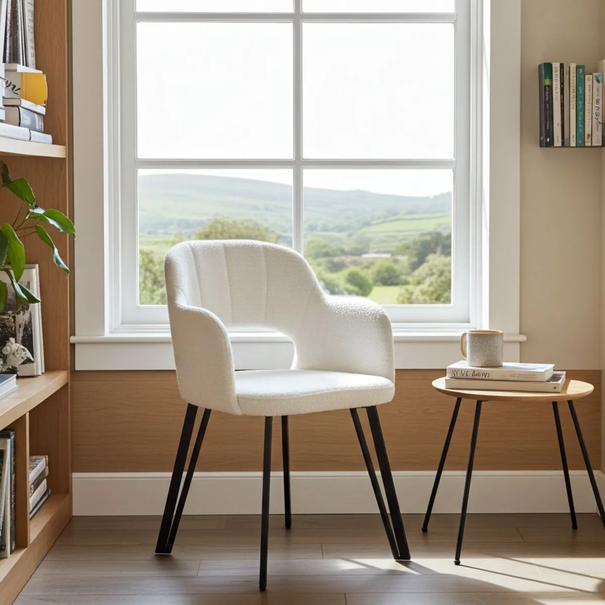 Luna Modern Bouclé Armchair with Cut-Out Backrest - Image 3