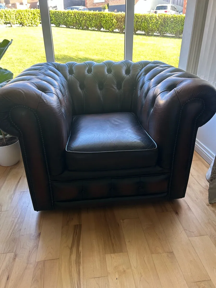 Chesterfield lounge chair in chestnut brown - Image 3