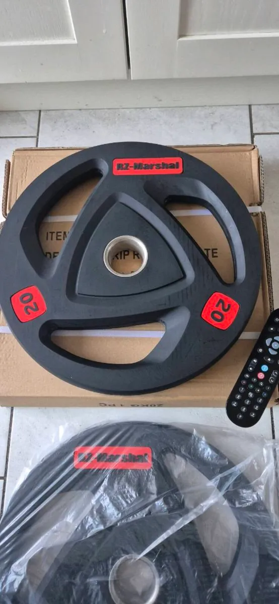 Brand new 2x20 kilo olympic tri grip weight plates - Image 1