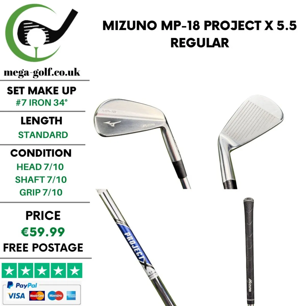 Mizuno MP-18 #7 Iron 34° / Project X 5.5 Regular - Image 1