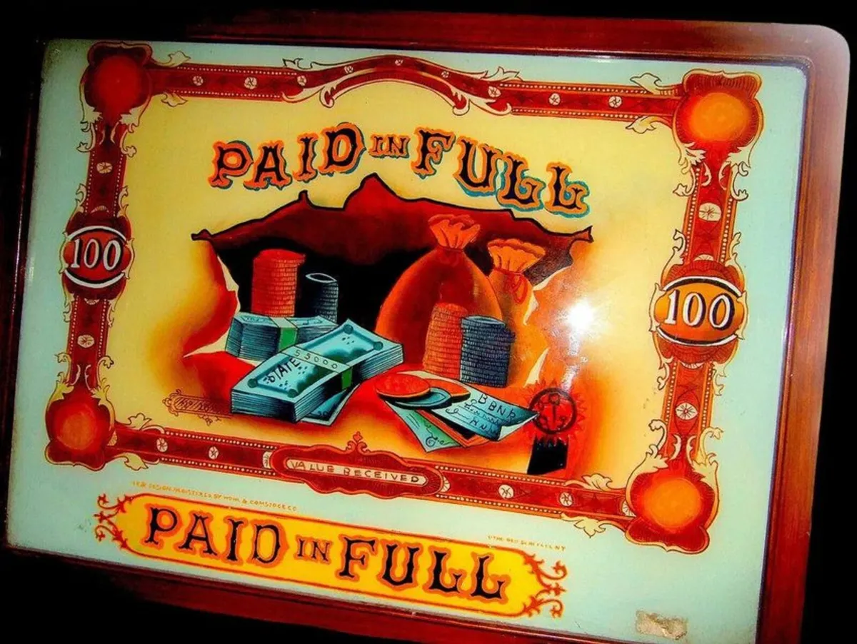 Vintage Glass "Paid In Full" Glass Painting - Image 1